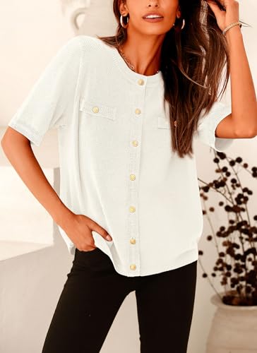 PRETTYGARDEN Women's Casual Summer Knit Blouse - White