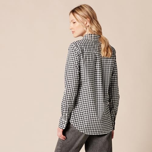 Women's Black White Gingham Button-Down Shirt, X-Large