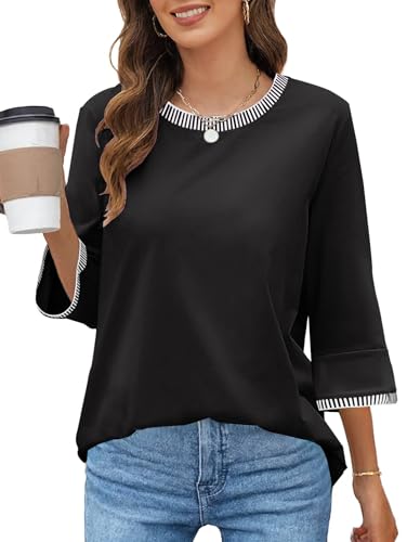 MEROKEETY Women's Color Block Crew Neck Blouse