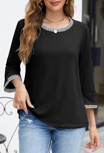 MEROKEETY Women's Color Block Crew Neck Blouse