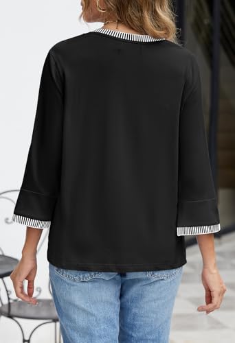 MEROKEETY Women's Color Block Crew Neck Blouse