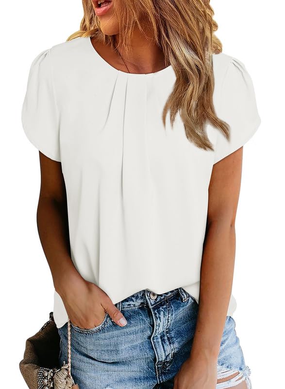 Dokotoo Women's Summer Pleated Chiffon Blouse - White