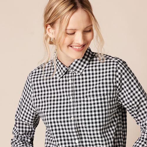 Women's Black White Gingham Button-Down Shirt, X-Large