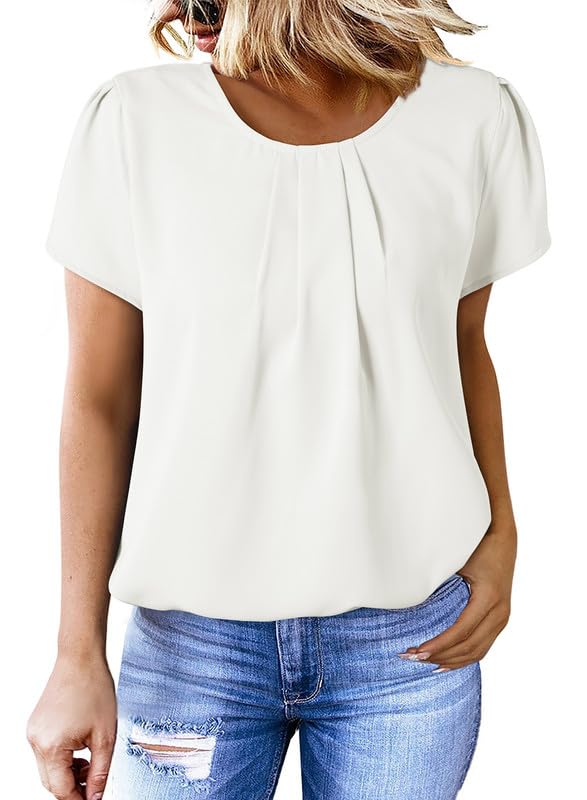 Dokotoo Women's Summer Pleated Chiffon Blouse - White