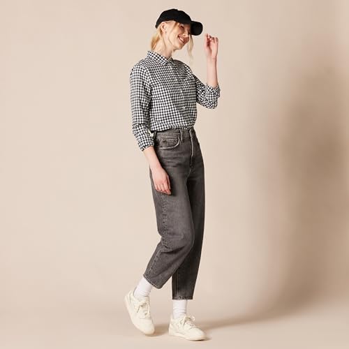 Women's Black White Gingham Button-Down Shirt, X-Large