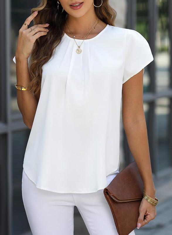 Dokotoo Women's Summer Pleated Chiffon Blouse - White