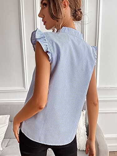 Floerns Women's Blue and White Striped Blouse