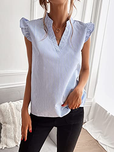 Floerns Women's Blue and White Striped Blouse