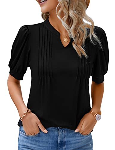 Blooming Jelly Women's Puff Sleeve V-Neck Blouse