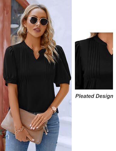 Blooming Jelly Women's Puff Sleeve V-Neck Blouse