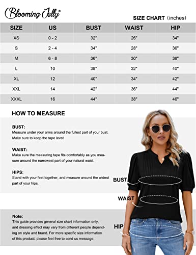 Blooming Jelly Women's Puff Sleeve V-Neck Blouse