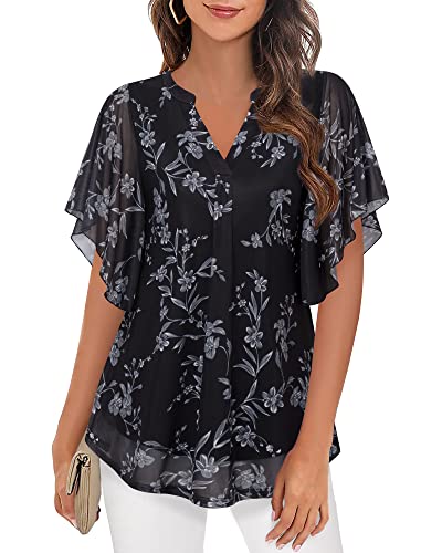 Floral Ruffled V-Neck Blouse for Women