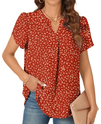 Petal Sleeve Polka Dot Chiffon Blouse - Red