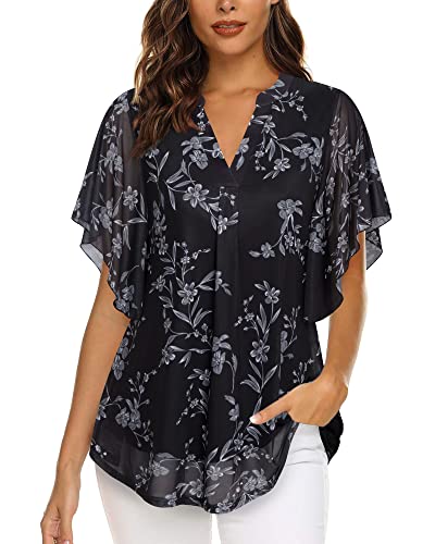 Floral Ruffled V-Neck Blouse for Women