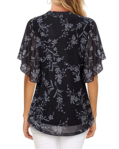 Floral Ruffled V-Neck Blouse for Women