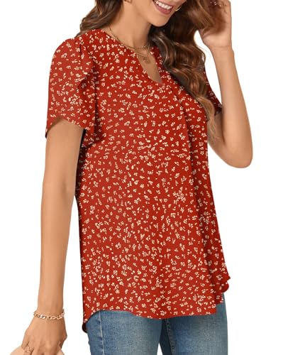 Petal Sleeve Polka Dot Chiffon Blouse - Red