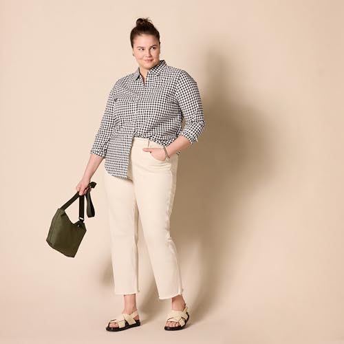 Women's Black White Gingham Button-Down Shirt, X-Large