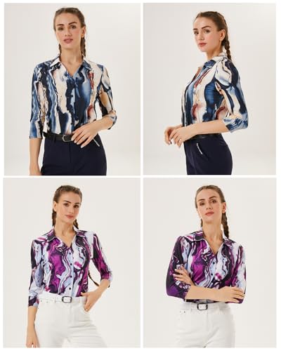 Soneven Women's 3/4 Sleeve V Neck Golf Blouse