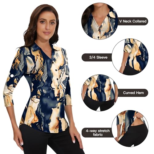 Soneven Women's 3/4 Sleeve V Neck Golf Blouse