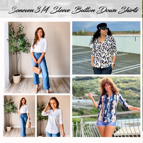 Soneven Women's 3/4 Sleeve V Neck Golf Blouse
