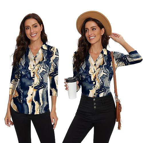 Soneven Women's 3/4 Sleeve V Neck Golf Blouse