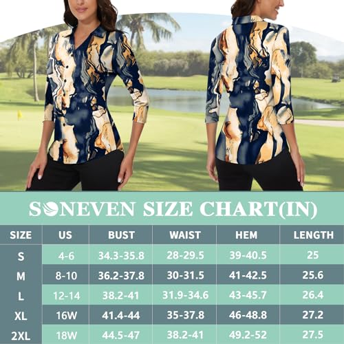 Soneven Women's 3/4 Sleeve V Neck Golf Blouse