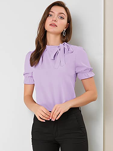 Elegant Bow Tie Neck Short Sleeve Blouse - Purple