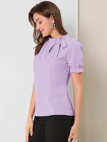 Elegant Bow Tie Neck Short Sleeve Blouse - Purple