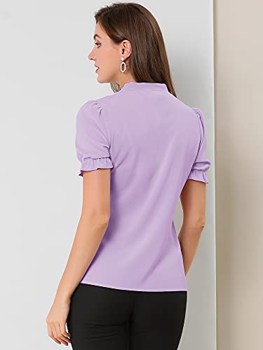 Elegant Bow Tie Neck Short Sleeve Blouse - Purple