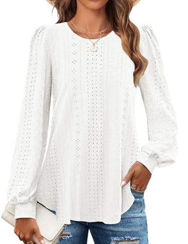 ZESICA Women's Casual Eyelet Long Sleeve Top