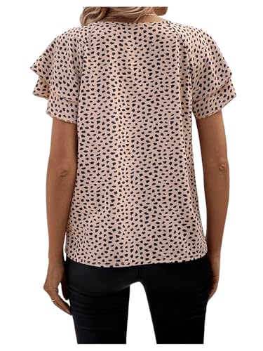 Ruffled Short Sleeve Casual Tunic Tops - Apricot & Black