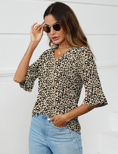 Floral 3/4 Sleeve Loose V-Neck Blouse for Women