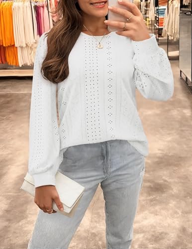 ZESICA Women's Casual Eyelet Long Sleeve Top