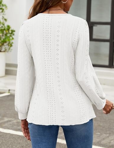 ZESICA Women's Casual Eyelet Long Sleeve Top