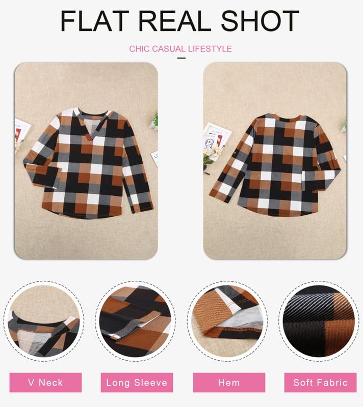 Dokotoo Women's Plaid V-Neck Tunic Blouse - Orange