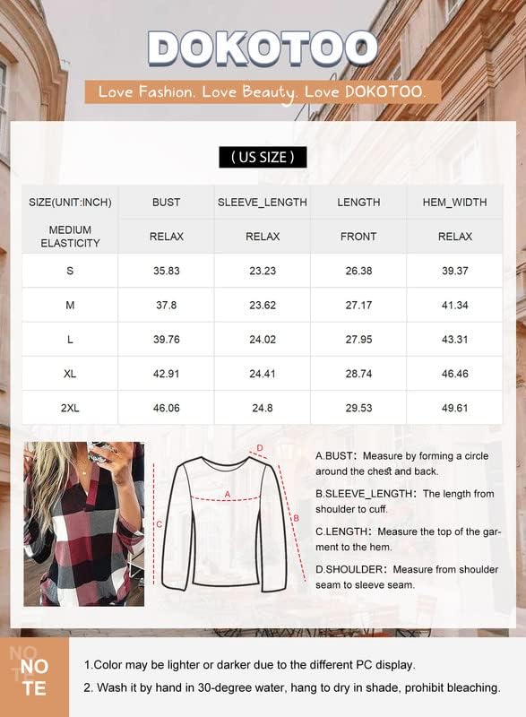 Dokotoo Women's Plaid V-Neck Tunic Blouse - Orange