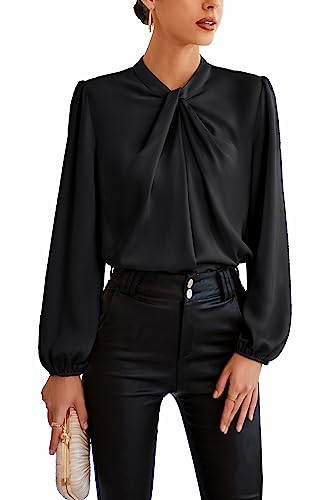 Vintage Black Lantern Sleeve Blouse for Office