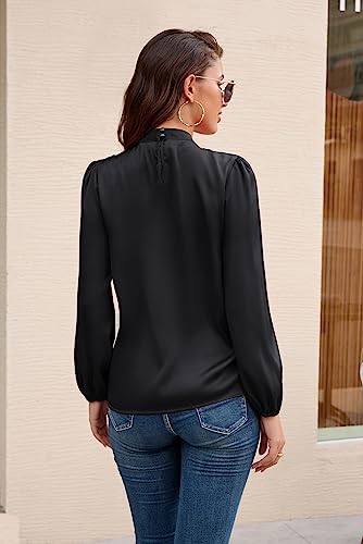 Vintage Black Lantern Sleeve Blouse for Office