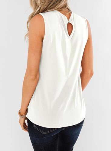 Pleated Sleeveless Flowy Women's Tank Top - White