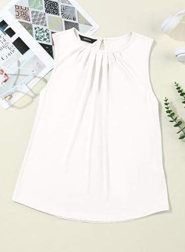 Pleated Sleeveless Flowy Women's Tank Top - White