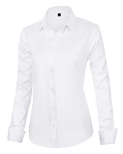 J.VER Women's Long Sleeve Button Down Shirt White