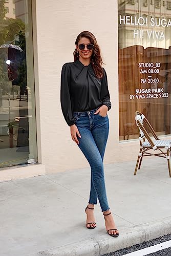 Vintage Black Lantern Sleeve Blouse for Office