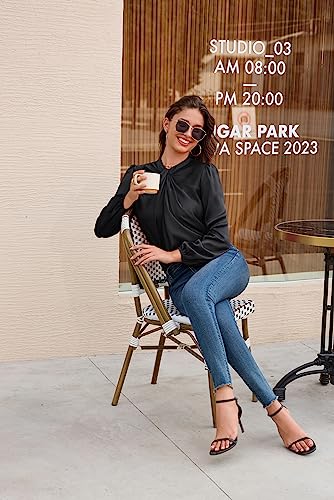 Vintage Black Lantern Sleeve Blouse for Office