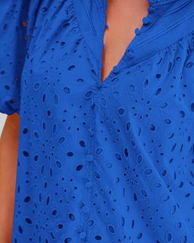 BTFBM Women's Boho Puff Sleeve Eyelet Blouse