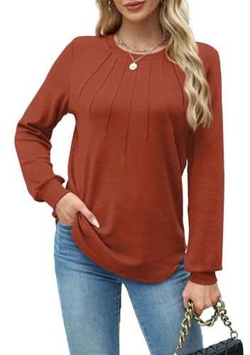 WIHOLL Women's Pleated Long Sleeve Fall Top
