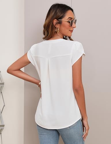 Trendy Ivory V-Neck Women's Blouse with Petal Sleeves
