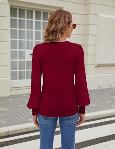 Trendy Wine Red Long Sleeve Casual Top