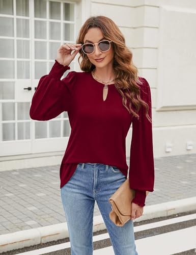 Trendy Wine Red Long Sleeve Casual Top