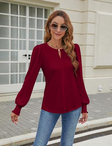 Trendy Wine Red Long Sleeve Casual Top