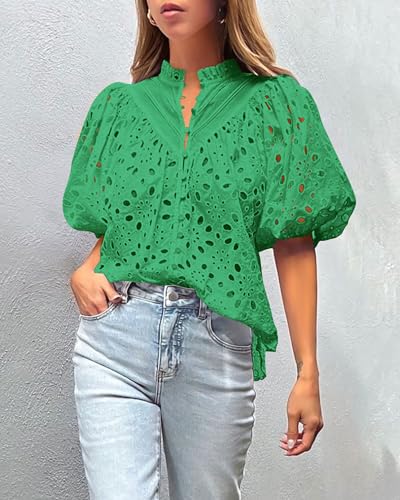 PRETTYGARDEN Women's V-Neck Lace Embroidered Blouse